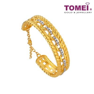 TOMEI Link Chain in Twisted Parallel Bangle, Yellow Gold 916 (AS-YG1358B-2C)