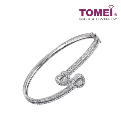 TOMEI Dwi-Heart Diamond Bangle, White Gold 750 (B0303)